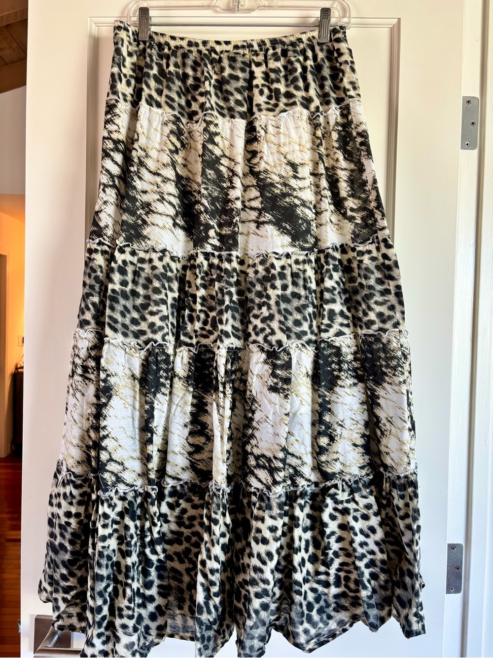 Style & Co. Black and Cream Tiered Animal-Print Maxi Skirt